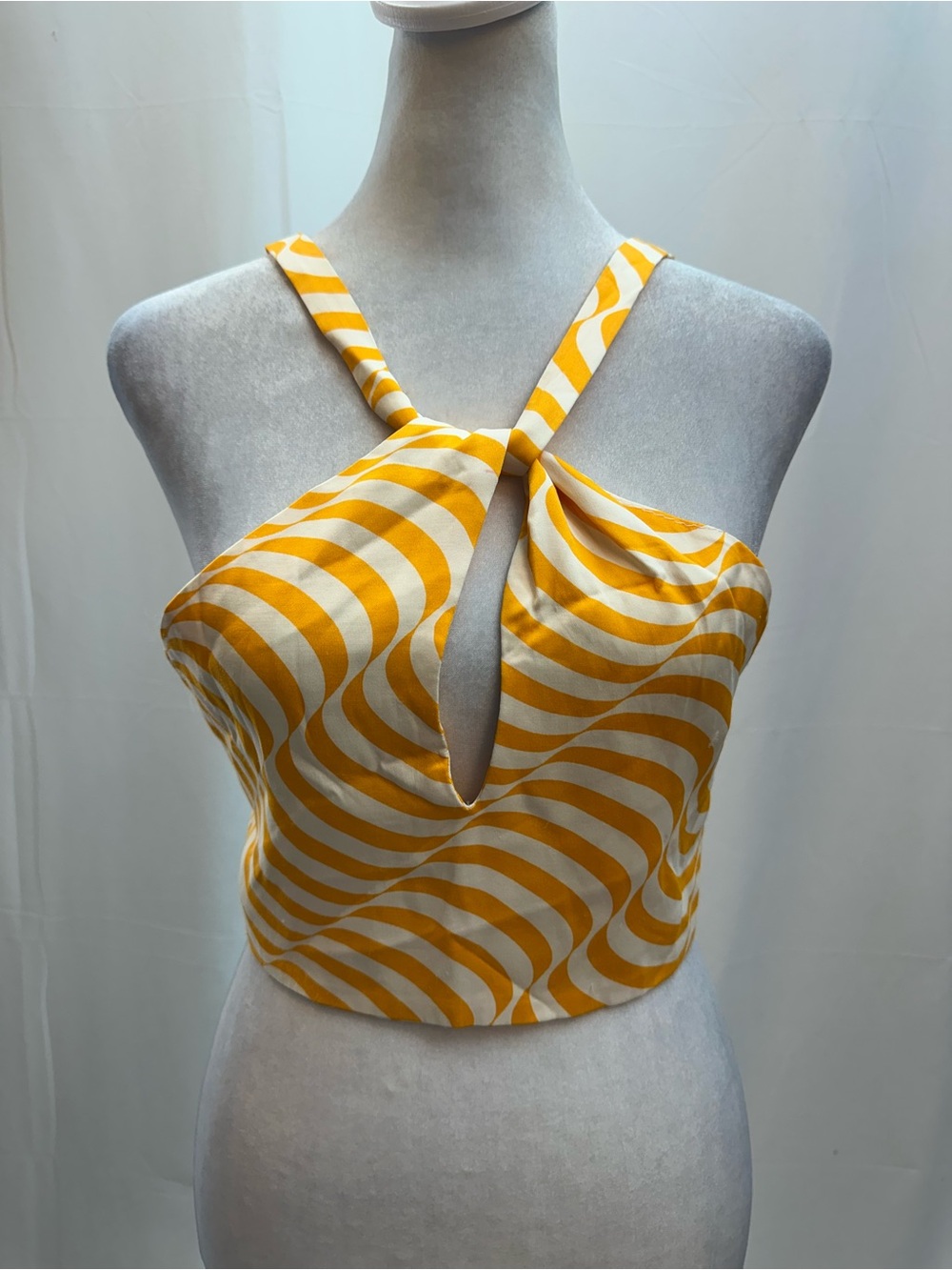 Zara Orange Cream Striped Twist Sleeveless Crop Top S